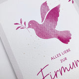 Schöne moderne Glückwunschkarte zur Firmung für Mädchen pink rosa Firmkarte, hochwertig edel Taube Grußkarte
Taubensymbol christliches Symbol Taube