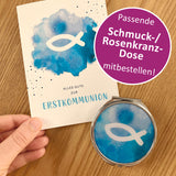 moderne Glückwunschkarte zur Kommunion Erstkommunion für Jungen und Mädchen Fisch Fischmotiv blau hellblau türkis Kommunionskarte Erstkommunionskarte Glückwünsche zur Kommunion christliches Motiv für Bub Buben