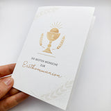 Schöne moderne Glückwunschkarte zur Kommunion Erstkommunion Kelch katholisch christlich Kommunionskarte Erstkommunionskarte Glückwünsche zur Kommunion neutral neutrale Farben geschlechtsneutral hochwertig edel neutral für Jungen und Mädchen