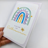 Schöne moderne Glückwunschkarte zur Kommunion Erstkommunion für Mädchen Regenbogen bunt Kommunionskarte Erstkommunionskarte Glückwünsche zur Kommunion christliches Motiv