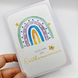 Schöne moderne Glückwunschkarte zur Kommunion Erstkommunion für Mädchen Regenbogen bunt Kommunionskarte Erstkommunionskarte Glückwünsche zur Kommunion christliches Motiv