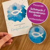 moderne Glückwunschkarte zur Konfirmation Firmung für Jungen Jungs Buben Bub Fisch Fischmotiv blau hellblau türkis dunkelblau Firmkarte Konfirmationskarte Glückwünsche zur Konfirmation christliches Motiv Fisch