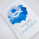 moderne Glückwunschkarte zur Konfirmation Firmung für Jungen Jungs Buben Bub Fisch Fischmotiv blau hellblau türkis dunkelblau Firmkarte Konfirmationskarte Glückwünsche zur Konfirmation christliches Motiv Fisch