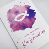 moderne Glückwunschkarte zur Konfirmation Firmung für Mädchen Fisch Fischmotiv pink rosa lila violett Firmkarte Konfirmationskarte Glückwünsche zur Konfirmation christliches Motiv Fisch