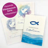 Glückwunschakrte zur Konfirmation, Erstkommunion, Kommunion, Fischmotiv, Taube, Fisch, blau, bunt, Geschenk Erstkommunion für Jungen, Bub, Mann