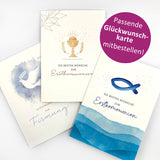 Glückwunschakrte zur Konfirmation, Erstkommunion, Kommunion, Fischmotiv, Taube, Fisch, blau, bunt, Geschenk Erstkommunion für Jungen, Bub, Mann, Kommunionskarte, Karte Kommunion, Erstkommunion,