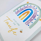 Glückwunschkarte zur Taufe Regenbogen modern bunt geschlechtsneutral neutral gelb grün Karte Taufgeschenk Mädchen Junge bub kindermotiv Geschenk Patenkind Taufpate Taufpatin