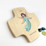 Taufgeschenk für Junge Bub Kinderkreuz Geschenk Taufe Kreuz Engel Engelsmotiv Holzkreuz für Kinder Taufkreuz Wandkreuz Schutzengel 9 cm klein Geschenk Geburt neutral blau grün