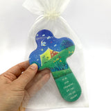 Taufgeschenk Kreuz Holzkreuz schönes Motiv blau grün Kind Sterne Mond Geschenk zur Taufe für Jungen christliches katholisches Taufgeschenk Geschenk zur Geburt Kinderkreuz Wandkreuz 16 cm bunt Spruch du machst mich stark