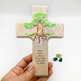 Taufgeschenke Kinderkreuz Geschenk für Taufe Kreuz Bild Holzkreuz für Kinder Kreuz Taufkreuz Wandkreuz Jungen Junge Bub Geschenk Taufe Junge 9 cm klein Geschenk Geburt neutral grün Mädchen Baum Wurzeln Lebensbaum Spruch Kinderkreuz geschlechtsneutral