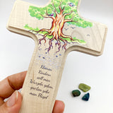Taufgeschenke Kinderkreuz Geschenk für Taufe Kreuz Bild Holzkreuz für Kinder Kreuz Taufkreuz Wandkreuz Jungen Junge Bub Geschenk Taufe Junge 9 cm klein Geschenk Geburt neutral grün Mädchen Baum Wurzeln Lebensbaum Spruch Kinderkreuz geschlechtsneutral