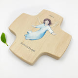 Taufgeschenke Kinderkreuz Geschenk für Taufe Kreuz Bild Engel Engelsmotiv, Holzkreuz für Kinder Kreuz Taufkreuz, Wandkreuz Jungen Junge Bub Geschenk Taufe Junge Schutzengel Engel 9 cm klein Geschenk Geburt neutral blau