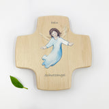 Taufgeschenke Kinderkreuz Geschenk für Taufe Kreuz Bild Engel Engelsmotiv, Holzkreuz für Kinder Kreuz Taufkreuz, Wandkreuz Jungen Junge Bub Geschenk Taufe Junge Schutzengel Engel 9 cm klein Geschenk Geburt neutral blau