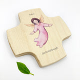 Taufgeschenke Kinderkreuz Geschenk für Taufe Kreuz Bild Engel Engelsmotiv, Holzkreuz für Kinder Kreuz Taufkreuz, Wandkreuz Mädchen Geschenk Taufe Mädchen Junge Schutzengel Engel rosa 9 cm klein Geschenk Geburt