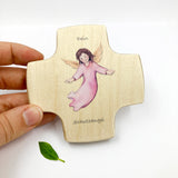 Taufgeschenke Kinderkreuz Geschenk für Taufe Kreuz Bild Engel Engelsmotiv, Holzkreuz für Kinder Kreuz Taufkreuz, Wandkreuz Jungen Junge Bub Geschenk Taufe Junge Schutzengel Engel 9 cm klein Geschenk Geburt neutral blau