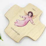 Taufgeschenke Kinderkreuz Geschenk für Taufe Kreuz Bild Engel Engelsmotiv, Holzkreuz für Kinder Kreuz Taufkreuz, Wandkreuz Mädchen Geschenk Taufe Mädchen Junge Schutzengel Engel rosa 9 cm klein Geschenk Geburt