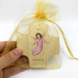 Taufgeschenke Kinderkreuz Geschenk für Taufe Kreuz Bild Engel Engelsmotiv, Holzkreuz für Kinder Kreuz Taufkreuz, Wandkreuz Mädchen Geschenk Taufe Mädchen Junge Schutzengel Engel rosa 9 cm klein Geschenk Geburt