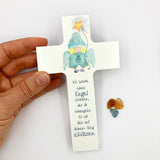 Taufgeschenke, Kinderkreuz, Geschenk für Taufe, Kreuz mit Spruch, Bild Engel, Engelsmotiv, Holzkreuz für Kinder, Kreuz, Taufkreuz, Wandkreuz, Junge, Mädchen Geschenk Taufe Mädchen Junge Schutzengel Engel Stern weiß blau türkis Gelb 15 cm