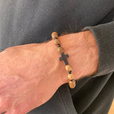 Männerarmband mit Kreuz Geschenk Konfirmation Firmung Junge Bub Jugendlicher Jugendweihe Geschenk Vater Opa Mann schwarzes Armband dehnbar Kreuz Edelstein Onyx Hämatit