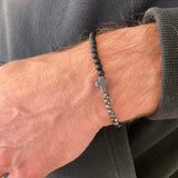 Männerarmband mit Kreuz Geschenk Konfirmation Firmung Junge Bub Jugendlicher Jugendweihe Geschenk Vater Opa Mann schwarzes Armband dehnbar Kreuz Edelstein Onyx Hämatit