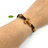 Armband, geknüpft, Tau-Kreuz aus Olivenholz, unisex