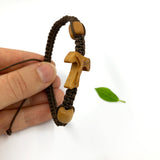 Armband, geknüpft, Tau-Kreuz aus Olivenholz, unisex