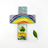Taufgeschenke, Kinderkreuz, Geschenk für Taufe Kreuz Regenbogen Holzkreuz Kreuz aus Glas  für Kinder Geschenk Kommunion Erstkommunion für Jungen Mädchen Kreuz, Taufkreuz, Wandkreuz, Junge, Mädchen Geschenk Taufe Mädchen Junge Taufgeschenk klein Mini Holz 9 cm Taufgeschenk Kommunionsgeschenk