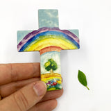 Taufgeschenke, Kinderkreuz, Geschenk für Taufe Kreuz Regenbogen Holzkreuz Kreuz aus Glas  für Kinder Geschenk Kommunion Erstkommunion für Jungen Mädchen Kreuz, Taufkreuz, Wandkreuz, Junge, Mädchen Geschenk Taufe Mädchen Junge Taufgeschenk klein Mini Holz 9 cm Taufgeschenk Kommunionsgeschenk