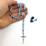 Personalisiert: Edelstein Rosenkranz mit/ohne Namen, blau