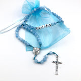 Personalisiert: Edelstein Rosenkranz mit/ohne Namen, blau