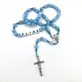 Personalisiert: Edelstein Rosenkranz mit/ohne Namen, blau