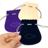 Samtbeutel Beutel für Rosenkranz Fischcreme weiß lila violett blau dunkelblau Aufbewahrung für Rosenkranzkette Mann Junge Pfarrer Bischof hochwertig Geschenk Konfirmation Junge Bub Firmung Kommunion Erstkommunion Taufe Taufgeschenk Mädchen