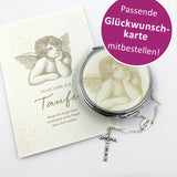 Taufrosenkranz mit Engelsdose Etui Engel Geschenk Taufe Taufgeschenk Junge Jungen Bub Mädchen weißer Rosenkranz Kinderrosenkranz Rosenkranz zur Taufe, Perlmuttrosenkranz Perlmut Perlmuttkleiner Kurzer Rosenkranz Autorosenkranz