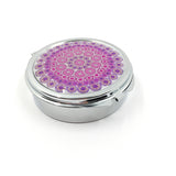 Rosenkranzdose, Dose für Rosenkranz, Etui, Aufbewahrung Rosenkranz, Metalldose, Pillendose, Schmuckdose, Schmuckaufbewahrung, Taufschmuck, rosa, pink, lila, violett, rund