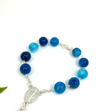 Edelsteinrosenkranz, Achat blau türkis, echt Silber, Silberrosenkranz, Rosenkranz zur Konfirmation, Firmung, Rosenkranz für Männer, Edelstein, Sterlingsilberrosenkranz, für Jungs, Jungen, Buben, Taufrosenkranz,