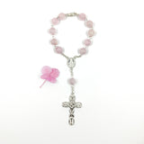Kurzer Zehner Rosenkranz aus Rosenquarz, Rosenquarz Rosenkranz, Edelstein Rosenkranz, Sterlingsilber Rosenkranz, Geschenk zum Führerschein, Taufgeschenk, Geschenk zur Jugendweihe, Konfirmation, Firmung, Kommunionsgeschenk, Erstkommunionsgeschenk, rosa