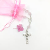 Kurzer Zehner Rosenkranz aus Rosenquarz, Rosenquarz Rosenkranz, Edelstein Rosenkranz, Sterlingsilber Rosenkranz, Geschenk zum Führerschein, Taufgeschenk, Geschenk zur Jugendweihe, Konfirmation, Firmung, Kommunionsgeschenk, Erstkommunionsgeschenk, rosa