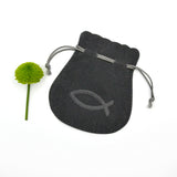 Rosenkranzbeutel, Beutel für Rosenkranz, Aufbewahrung, Etui, Schmuckbeutel für Rosenkränze, dunkelgrau, grau, Fisch, Fischmotiv