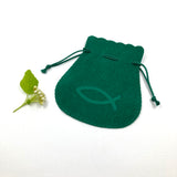 Rosenkranzbeutel, Beutel für Rosenkranz, Aufbewahrung, Etui, Schmuckbeutel für Rosenkränze, grün, smaragd, Fisch, Fischmotiv