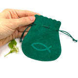 Rosenkranzbeutel, Beutel für Rosenkranz, Aufbewahrung, Etui, Schmuckbeutel für Rosenkränze, grün, Fisch, Fischmotiv