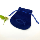 Rosenkranzbeutel, Beutel für Rosenkranz, Aufbewahrung, Etui, Schmuckbeutel für Rosenkränze, blau, royalblau, dunkelblau, Fisch, Fischmotiv
