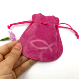 Rosenkranzbeutel, Beutel für Rosenkranz, Aufbewahrung, Etui, Schmuckbeutel für Rosenkränze, rosa, pink, Fisch, Fischmotiv