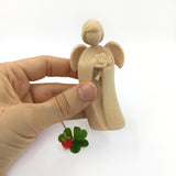 Glücksengel, Holzengel, "Kleeblatt", 9 cm, Glücksbringer Engel Geschenk