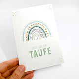 Karte Taufe, Taufkarte, Glückwunschkarte zur Taufe, Grußkarte Taufe, Regenbogen, grün, Kindermotiv, Zeichnung