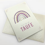 Karte Taufe, Taufkarte, Glückwunschkarte zur Taufe, Grußkarte Taufe, Regenbogen, rosa, Kindermotiv, Zeichnung