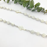 Rosenkranz, weißer Rosenkranz, Perlmuttosenkranz, Perlmutt weiß, Erstkommunion Geschenk für Mädchen, Kommunionsrosenkranz, Hochzeit, langer Rosenkranz, weiße Perlmuttperlen, kleine Kreuzchen als Zwischenperle