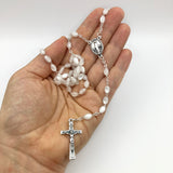 Kommunionsrosenkranz Rosenkranz für Junge Erstkommunion Kommunion weiß weiss zum umhängen perlen oval Rosenkranzkette Geschenk Mädchen Firmung Konfirmation Taufe Hochzeit Hochzeitsrosenkranz Taufgeschenk Kommuniongeschenk Frau Mann klassisch 
