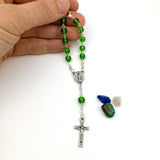 Kurzer Auto-Rosenkranz Glas grün
Kurzer Zehner Geschenk zur Taufe Taufrosenkranz Junge Bub  Konfirmationsgeschenk zur Jugendweihe Firmung Erstkommunion