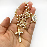 Kommunions-Rosenkranz, Wachsperlen, gold