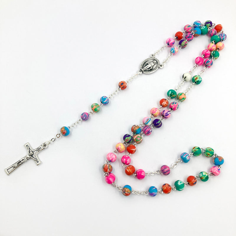 Rosenkranz mit bunten Perlen Kommunionsgeschenk Geschenk zur Firmung Bunter Rosenkranz für Kinder Kinderrosenkranz Fimoperlen Kommunionsrosenkranz Kommunoinrosenkranz Mädchen bunt